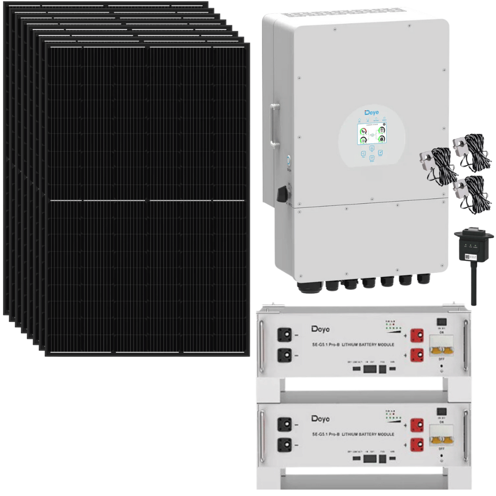 [PVSET12KWGG_2] 12,9 kWp Photovoltaik Komplett-Set Glas/Glas Module + Wechselrichter Hybrid/Offgrid + 10 kWh Stromspeicher